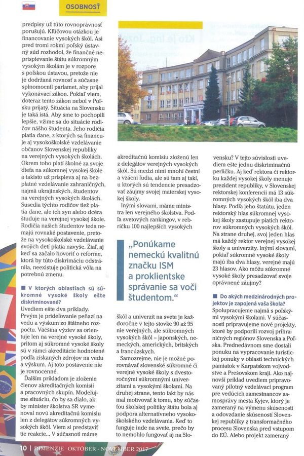 Študent je klient (časopis Dimenzie) | Vysoká škola medzinárodného podnikania ISM Slovakia v Prešove