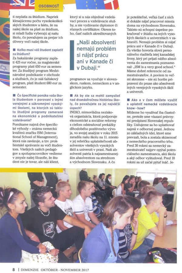 Študent je klient (časopis Dimenzie) | Vysoká škola medzinárodného podnikania ISM Slovakia v Prešove