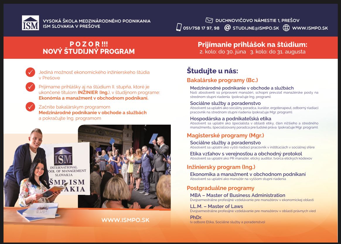 Leták 2019 | Vysoká škola medzinárodného podnikania ISM Slovakia v Prešove